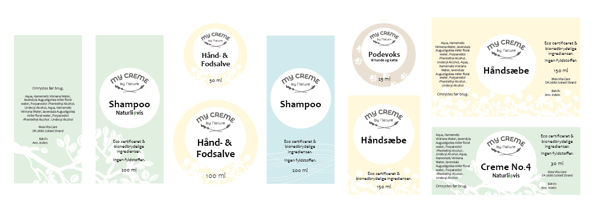 My Creme by Nature produkt etiketter
