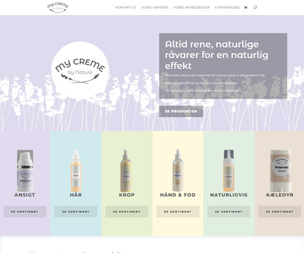 My Creme by Nature hjemmeside forside