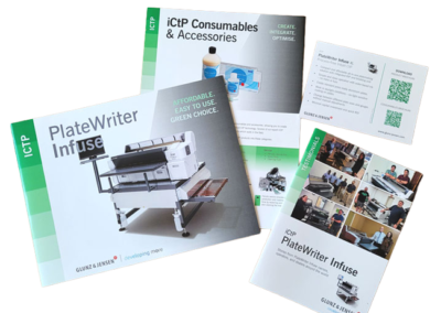 Glunz & Jensen nye brochurer, produktkort og testimonial booklet til iCtP-produktlinjen