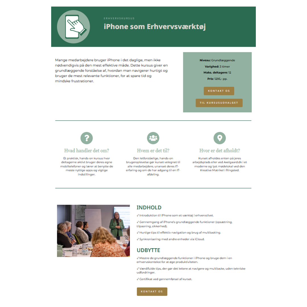 Klarhed omkring indhold og udbytte af axelgaard.dk iPhone kurser og workshops